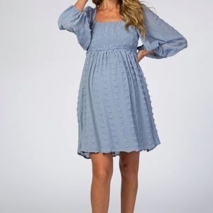 Pink Blush Textured Dot Smocked Square Neck Chiffon Maternity Dress